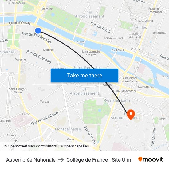 Assemblée Nationale to Collège de France - Site Ulm map