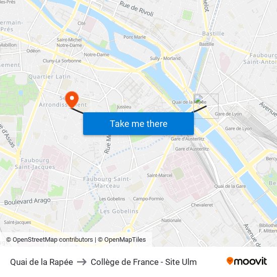 Quai de la Rapée to Collège de France - Site Ulm map