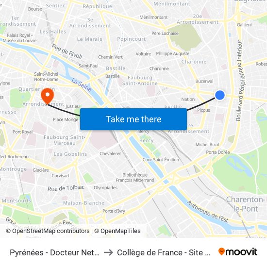 Pyrénées - Docteur Netter to Collège de France - Site Ulm map