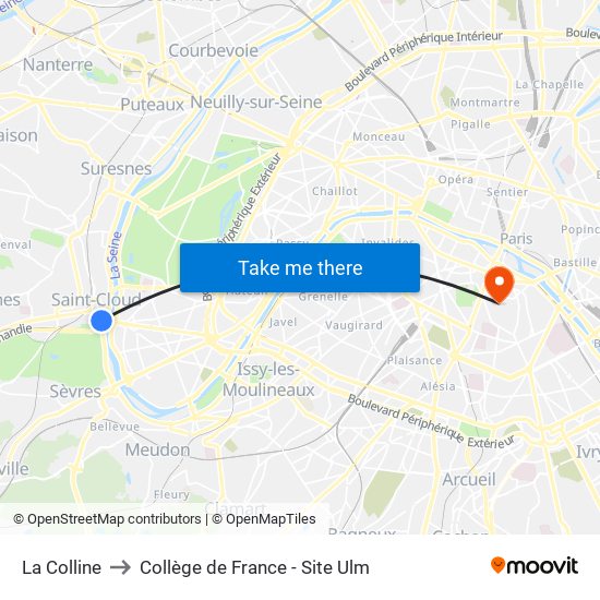 La Colline to Collège de France - Site Ulm map