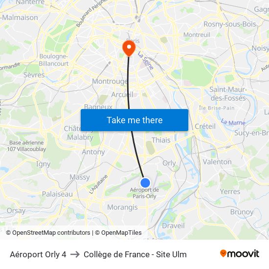 Aéroport Orly 4 to Collège de France - Site Ulm map