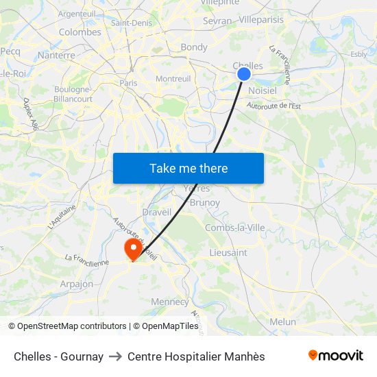 Chelles - Gournay to Centre Hospitalier Manhès map