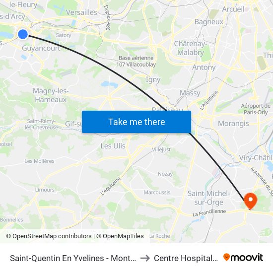 Saint-Quentin En Yvelines - Montigny-Le-Bretonneux to Centre Hospitalier Manhès map