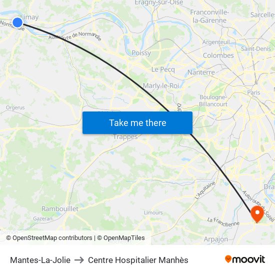 Mantes-La-Jolie to Centre Hospitalier Manhès map