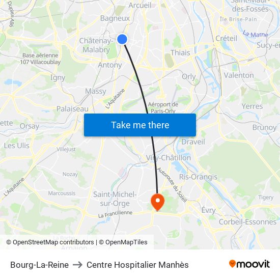 Bourg-La-Reine to Centre Hospitalier Manhès map