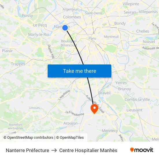 Nanterre Préfecture to Centre Hospitalier Manhès map