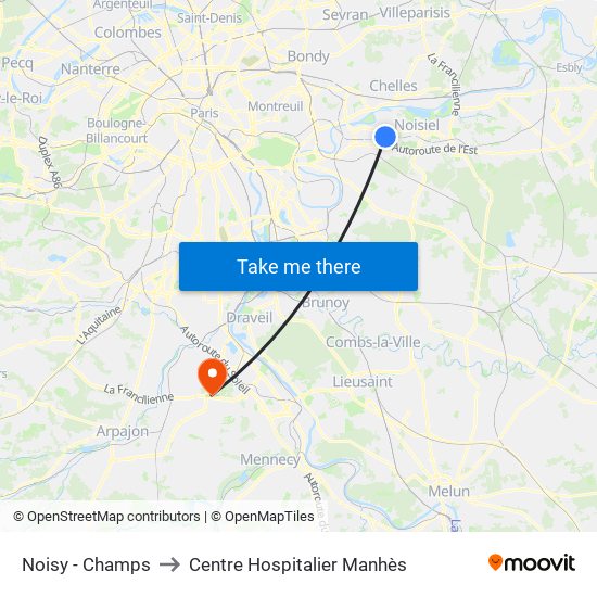 Noisy - Champs to Centre Hospitalier Manhès map