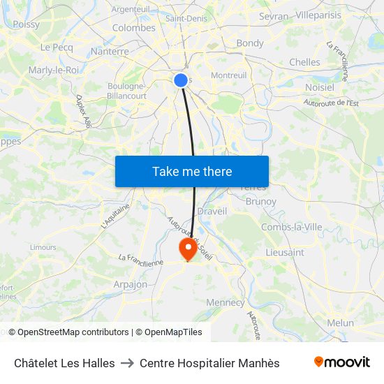 Châtelet Les Halles to Centre Hospitalier Manhès map