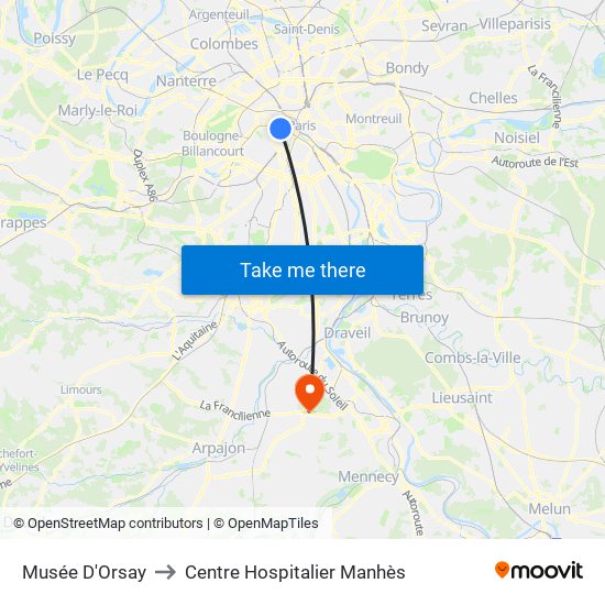 Musée D'Orsay to Centre Hospitalier Manhès map