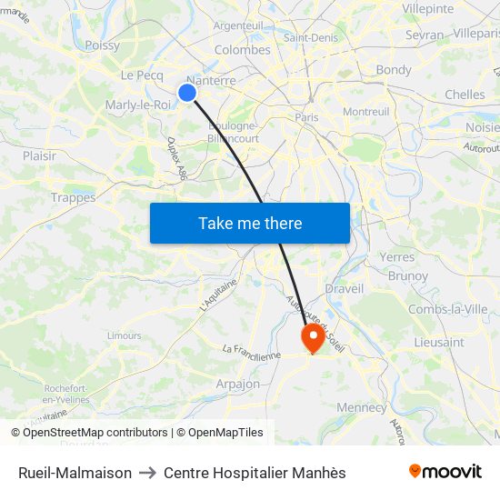 Rueil-Malmaison to Centre Hospitalier Manhès map