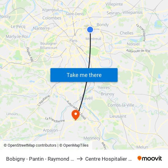 Bobigny - Pantin - Raymond Queneau to Centre Hospitalier Manhès map