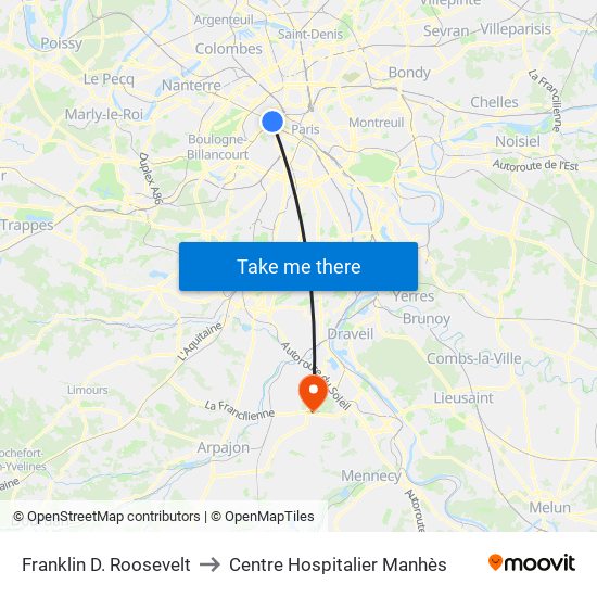 Franklin D. Roosevelt to Centre Hospitalier Manhès map