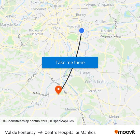 Val de Fontenay to Centre Hospitalier Manhès map