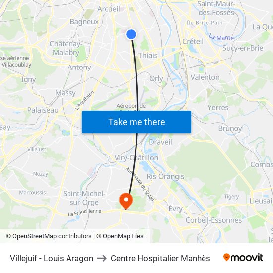 Villejuif - Louis Aragon to Centre Hospitalier Manhès map