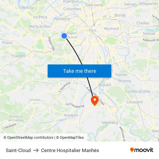 Saint-Cloud to Centre Hospitalier Manhès map