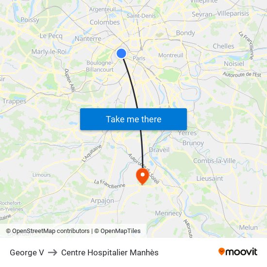 George V to Centre Hospitalier Manhès map