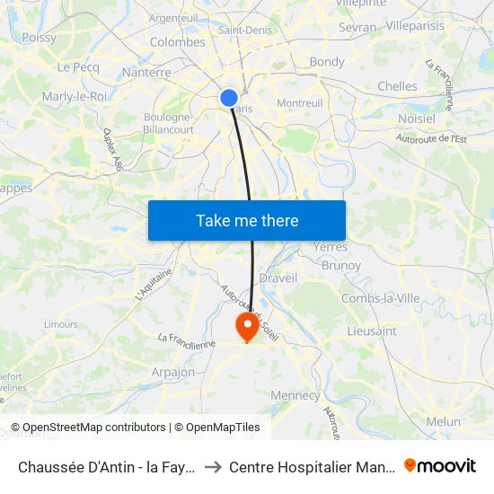 Chaussée D'Antin - la Fayette to Centre Hospitalier Manhès map