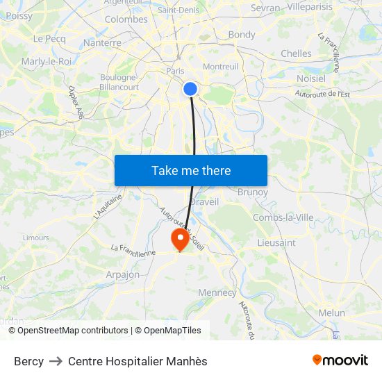 Bercy to Centre Hospitalier Manhès map
