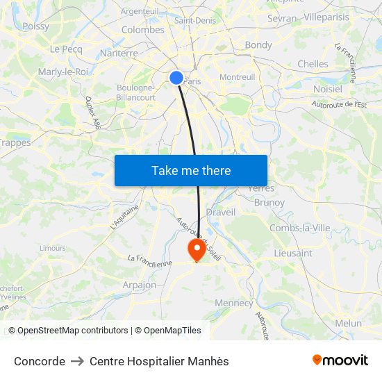 Concorde to Centre Hospitalier Manhès map
