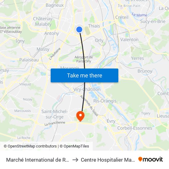 Marché International de Rungis to Centre Hospitalier Manhès map