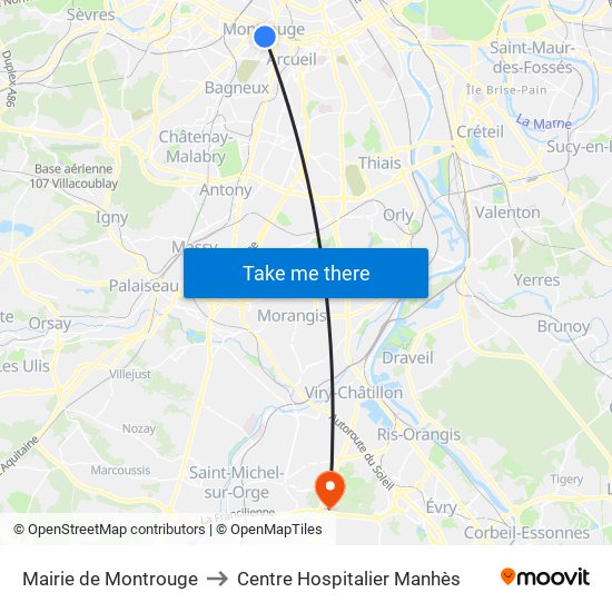 Mairie de Montrouge to Centre Hospitalier Manhès map