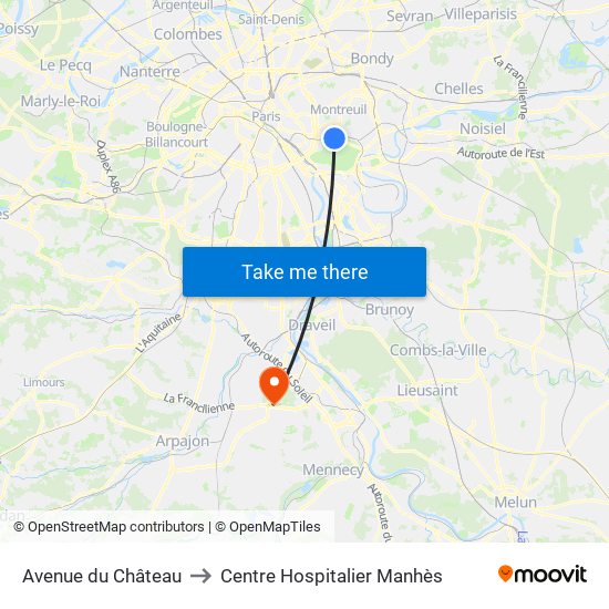 Avenue du Château to Centre Hospitalier Manhès map