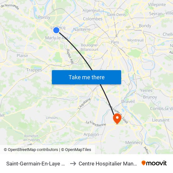 Saint-Germain-En-Laye RER to Centre Hospitalier Manhès map