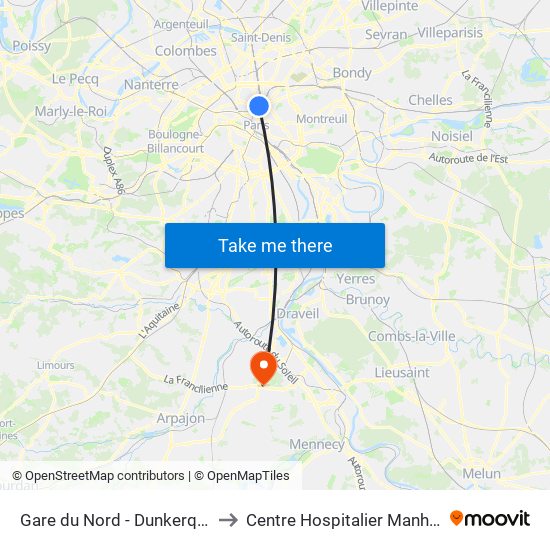 Gare du Nord - Dunkerque to Centre Hospitalier Manhès map