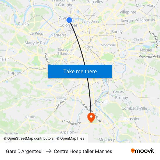 Gare D'Argenteuil to Centre Hospitalier Manhès map
