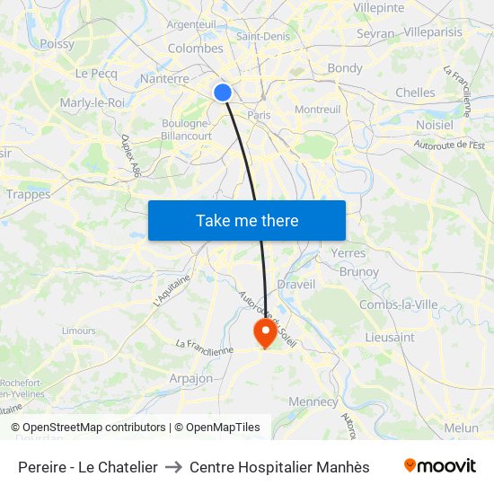 Pereire - Le Chatelier to Centre Hospitalier Manhès map