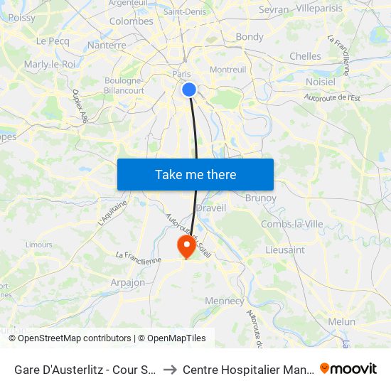 Gare D'Austerlitz - Cour Seine to Centre Hospitalier Manhès map