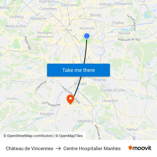 Château de Vincennes to Centre Hospitalier Manhès map