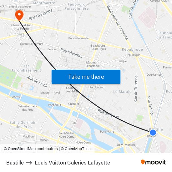 Bastille to Louis Vuitton Galeries Lafayette map