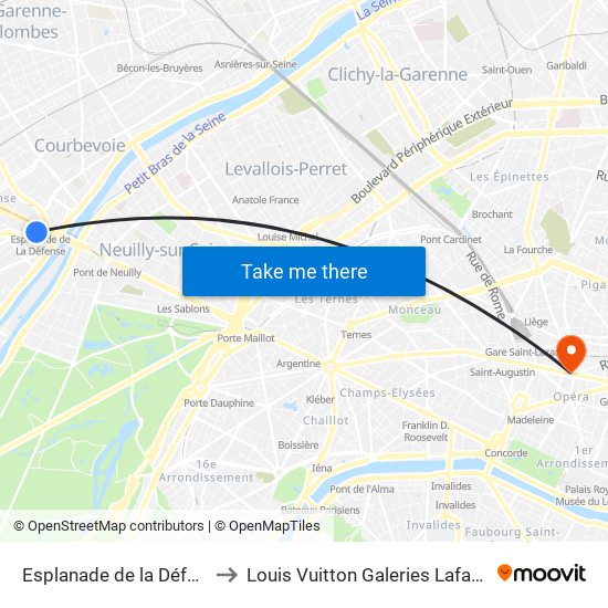 Esplanade de la Défense to Louis Vuitton Galeries Lafayette map