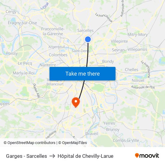 Garges - Sarcelles to Hôpital de Chevilly-Larue map
