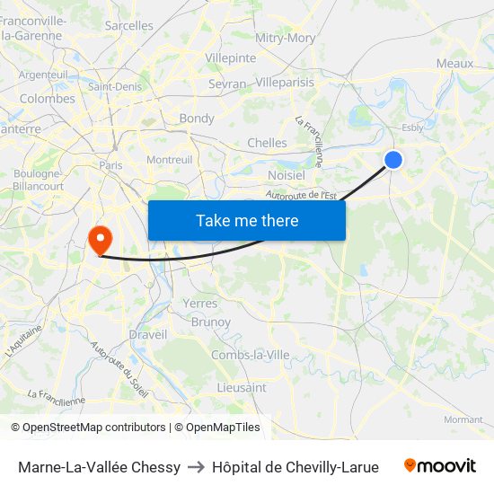 Marne-La-Vallée Chessy to Hôpital de Chevilly-Larue map