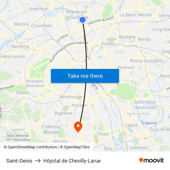 Saint-Denis to Hôpital de Chevilly-Larue map