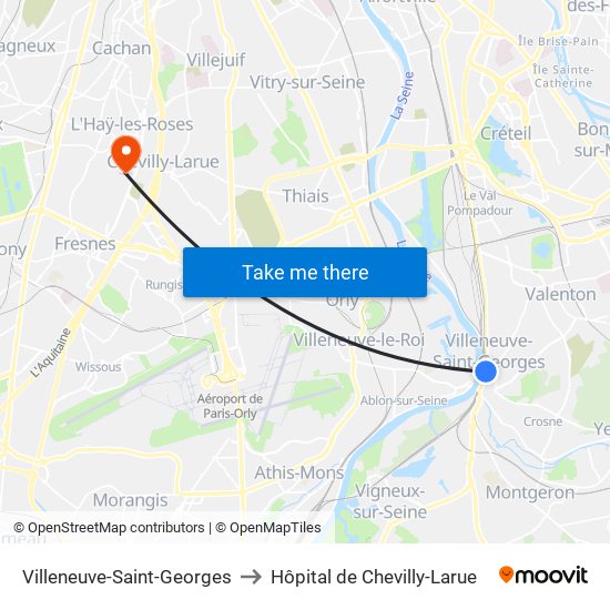Villeneuve-Saint-Georges to Hôpital de Chevilly-Larue map