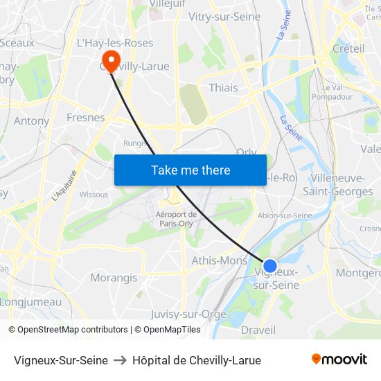 Vigneux-Sur-Seine to Hôpital de Chevilly-Larue map