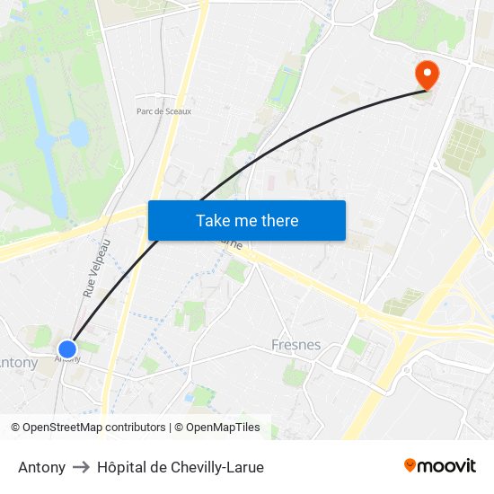 Antony to Hôpital de Chevilly-Larue map