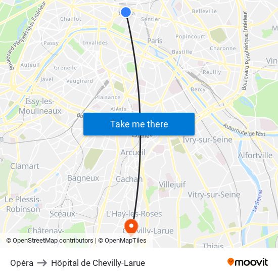 Opéra to Hôpital de Chevilly-Larue map