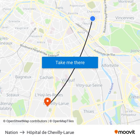Nation to Hôpital de Chevilly-Larue map