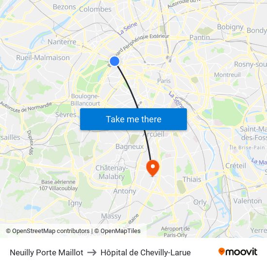 Neuilly Porte Maillot to Hôpital de Chevilly-Larue map