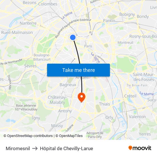 Miromesnil to Hôpital de Chevilly-Larue map