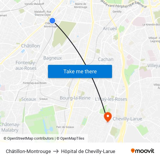 Châtillon-Montrouge to Hôpital de Chevilly-Larue map