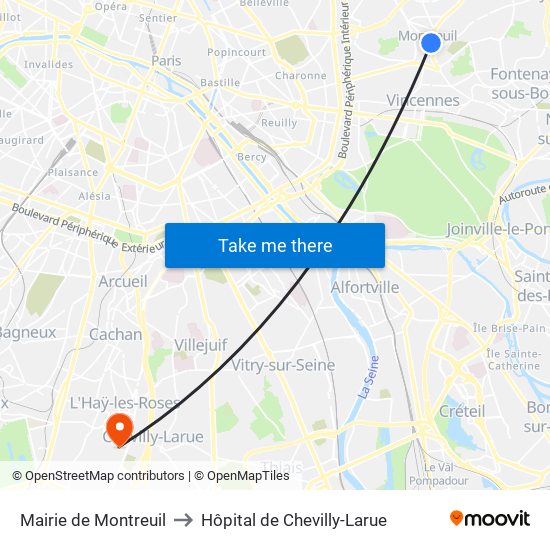 Mairie de Montreuil to Hôpital de Chevilly-Larue map