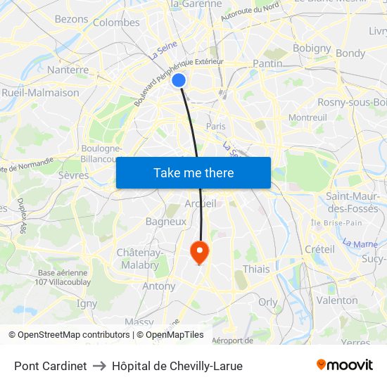 Pont Cardinet to Hôpital de Chevilly-Larue map