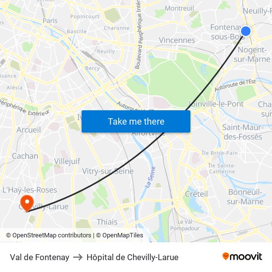 Val de Fontenay to Hôpital de Chevilly-Larue map