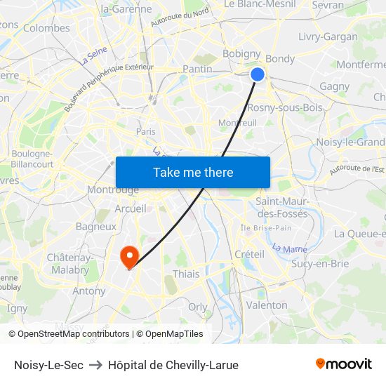 Noisy-Le-Sec to Hôpital de Chevilly-Larue map