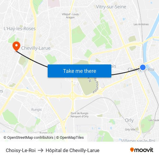 Choisy-Le-Roi to Hôpital de Chevilly-Larue map
